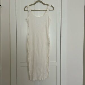 Off white cotton ribbed midi dress